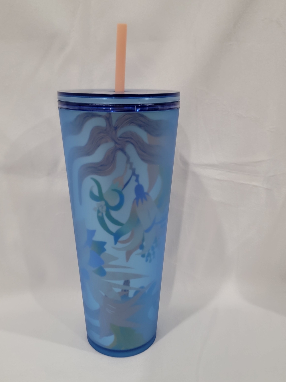 Starbucks Blue Floral Ombre Tumbler with Peach Straw